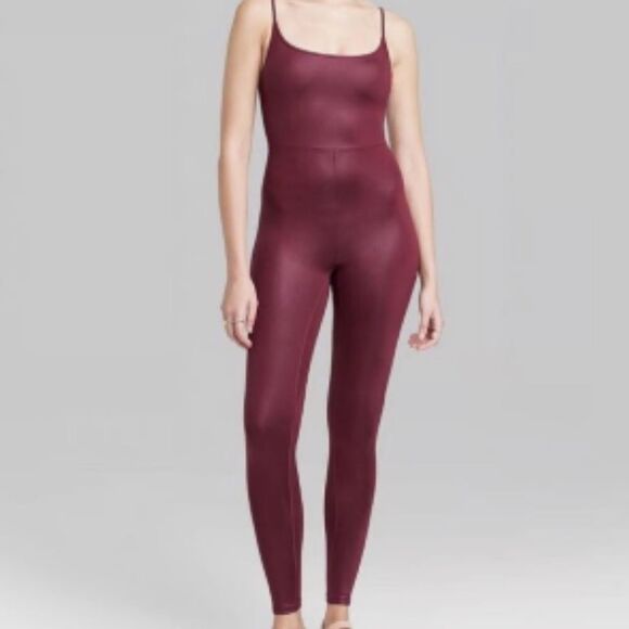 Women’s BodyCon Wild Fable Burgundy Liquid Bodysuit Ankle Length Size S NWT - Picture 3 of 13